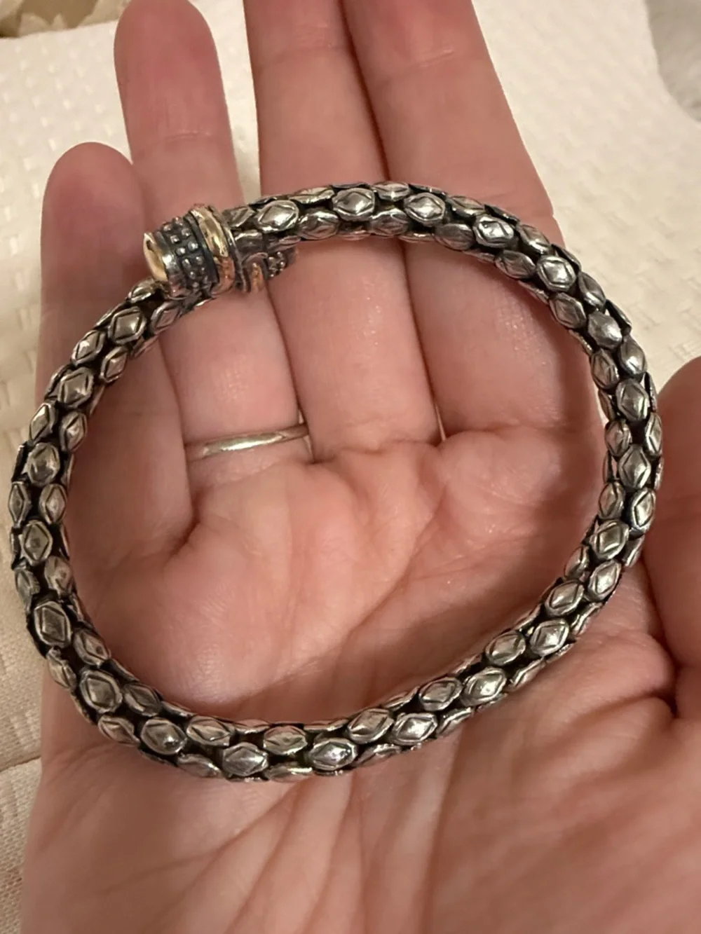 18K 925 STERLING SILVER ROPE TEXTURE CABLE FLEXIBLE CUFF BRACELET